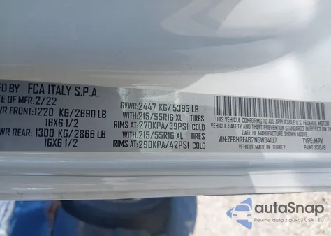 2022 Ram Promaster City Cargo Van z USA, uszkodzony, nr VIN ZFBHRFAB2N6W34137